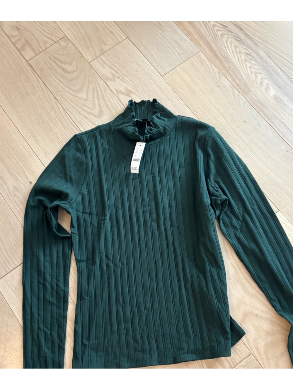 J Crew Pointelle Dark Green Ribbed Mock Neck Long Sleeve Top